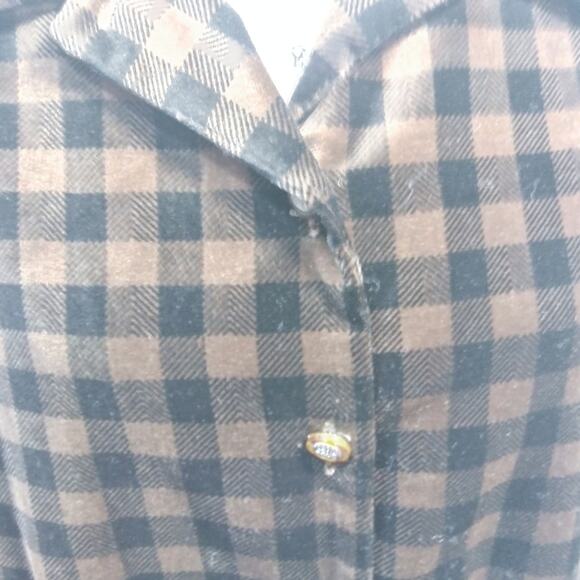 Coldwater Creek Brown Black Plaid Velvet Button Front Shacket Size L - Picture 5 of 11